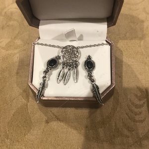 Dreamcatcher/feather earring and necklace set